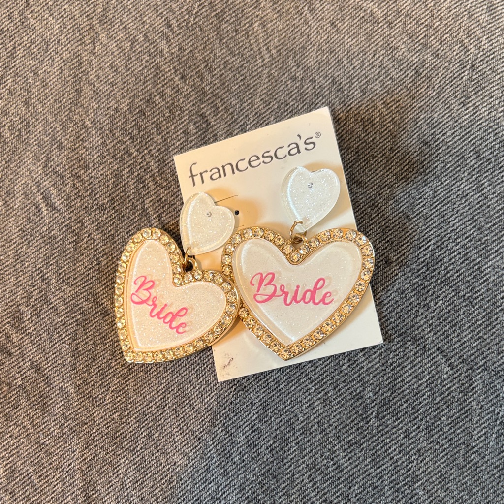 Francesca's Collections White & Gold 'Bride' Heart Drop Earrings